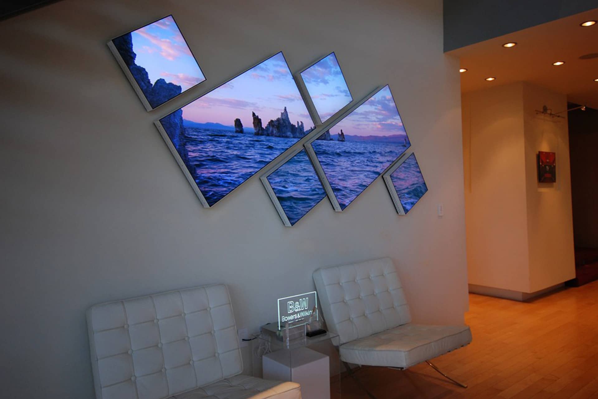 These LED Video Wall Panels are designed to look like a gallery wall - video walls can be used for image and signage display or for entertainment purposes