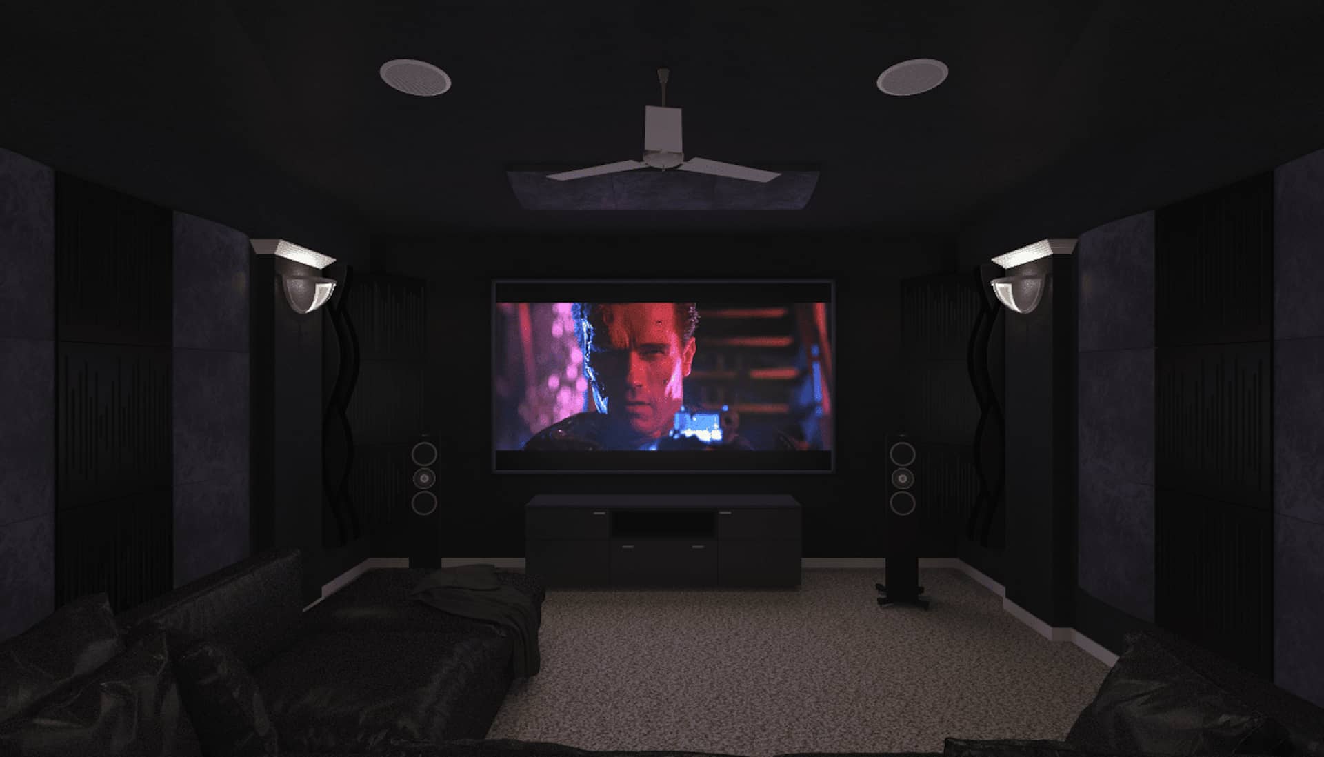 To get that unforgettable audio experience in your home movie theater, it’s necessary to do an acoustical analysis. This is a sample render that is included as part of the acoustical analysis. See what your room will look like before it is built!