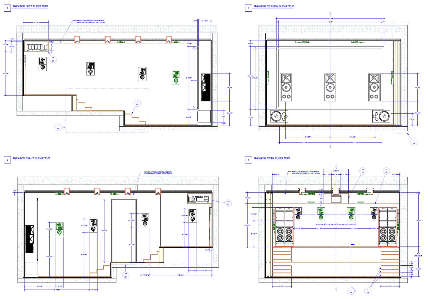 When we’re constructing a home theater, we always start with a room plan and elevations - we know the exact measurements of each wall, screen and speaker before we begin building.